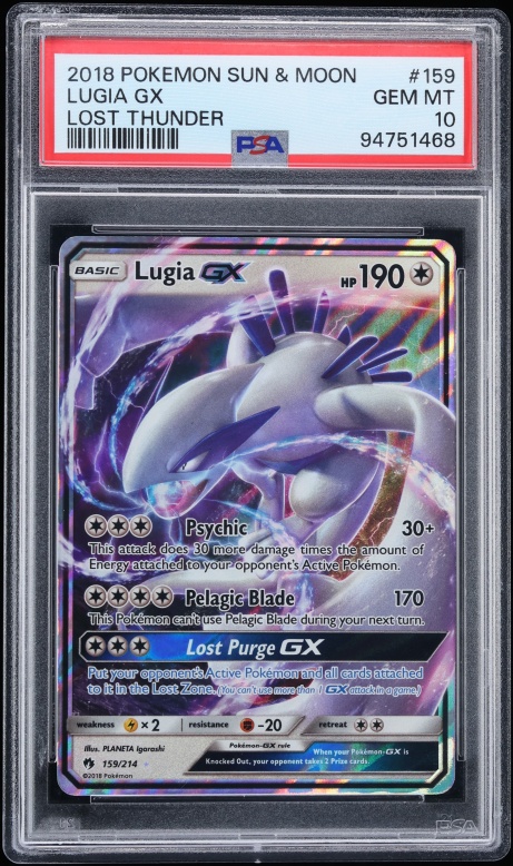 2018 Pokemon Sun & Moon Lost Thunder Holo Lugia GX #159 PSA 10 GEM MINT