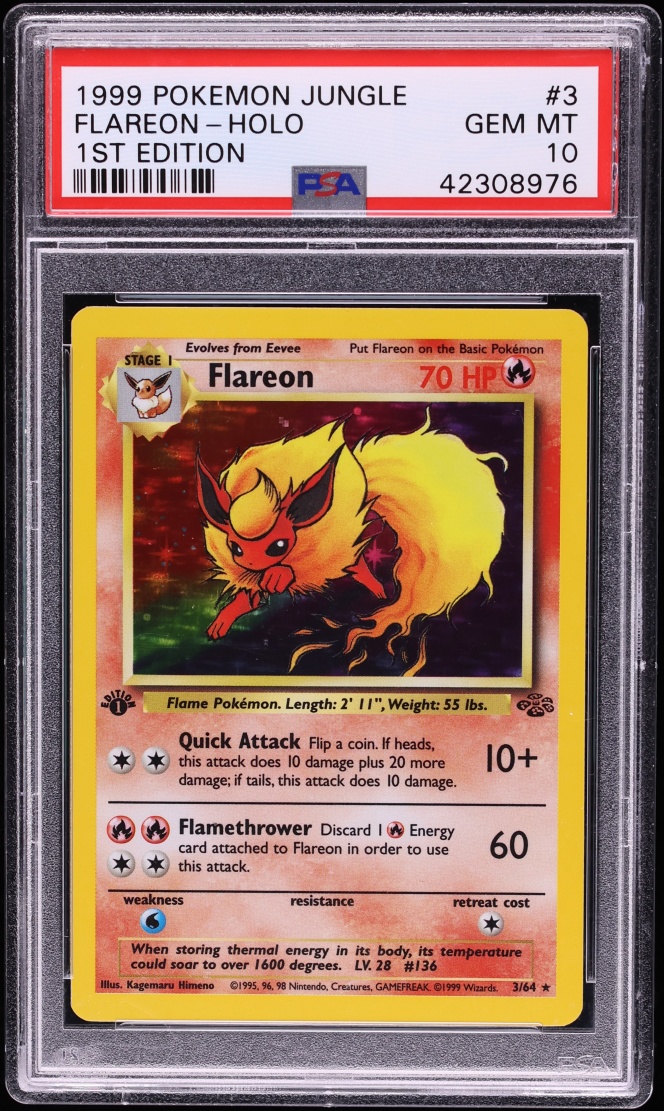 1999 Pokemon Wizards Of The Coast Jungle 1st Edition Holo Flareon #3 PSA 10 GEM MINT