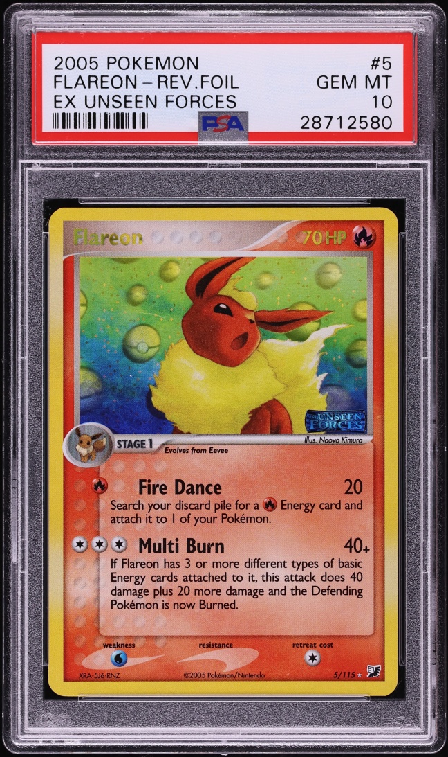 2005 Pokemon EX Unseen Forces Reverse Holo Flareon #5 PSA 10 GEM MINT