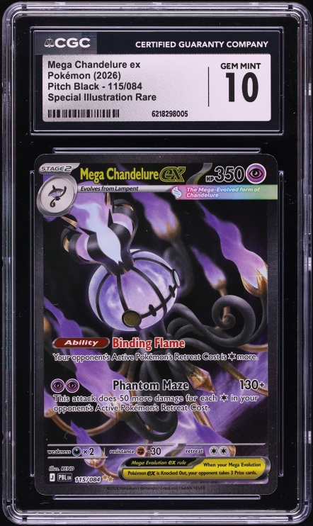 2026 Pokemon Mega Evolution Pitch Black SIR Mega Chandelure ex #115 CGC 10 GEM MINT