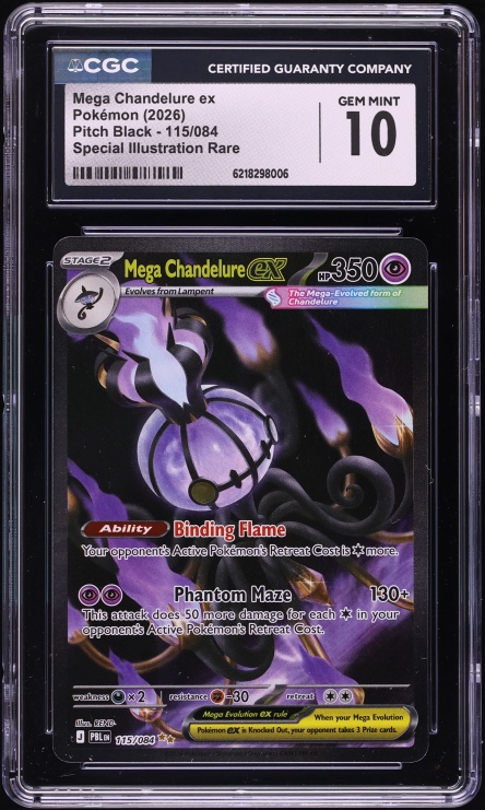 2026 Pokemon Mega Evolution Pitch Black SIR Mega Chandelure ex #115 CGC 10 GEM MINT