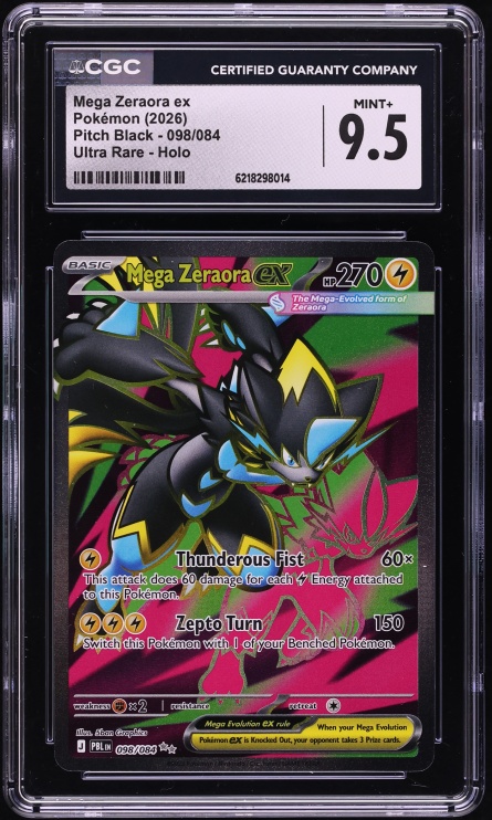 2026 Pokemon Mega Evolution Pitch Black Full Art Mega Zeraora ex #98 CGC 9.5 MINT+