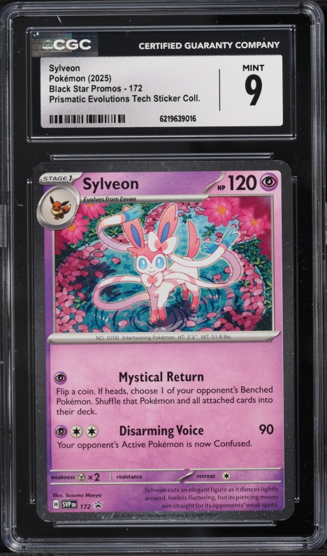 2025 Pokemon Scarlet & Violet Promo Prismatic Evolutions Tech Sticker Sylveon #172 CGC 9 MINT