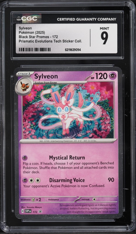 2025 Pokemon Scarlet & Violet Promo Prismatic Evolutions Tech Sticker Sylveon #172 CGC 9 MINT