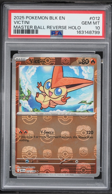 2025 Pokemon Scarlet & Violet Black Bolt Master Ball Reverse Holo Victini #12 PSA 10 GEM MINT