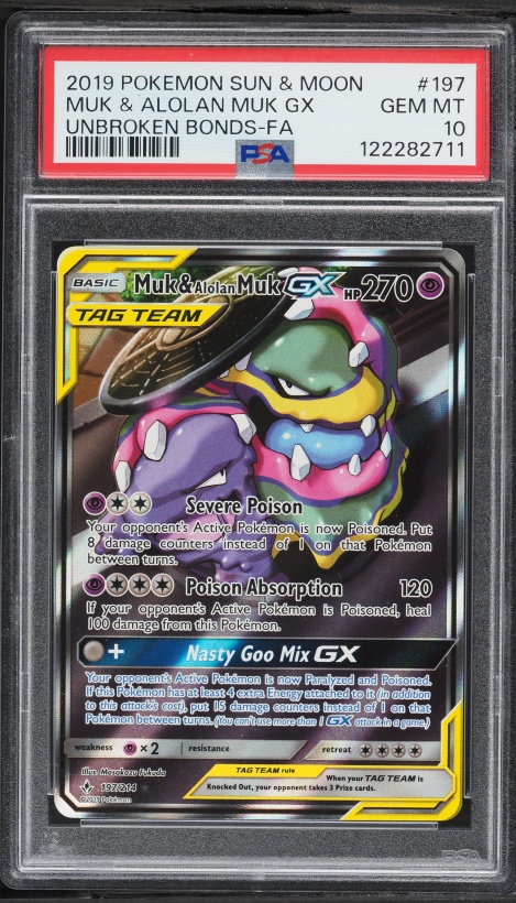 2019 Pokemon Sun & Moon Unbroken Bonds Alt Art Muk & Alolan Muk GX #197 PSA 10 GEM MINT