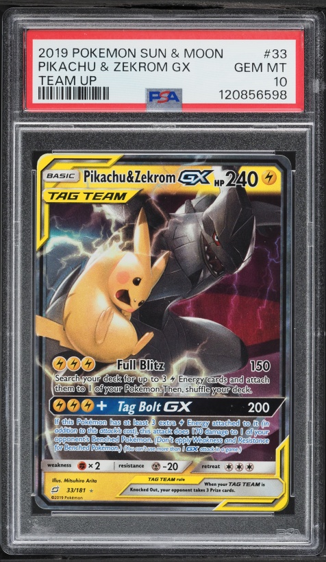 2019 Pokemon Sun & Moon Team Up Holo Pikachu & Zekrom GX #33 PSA 10 GEM MINT