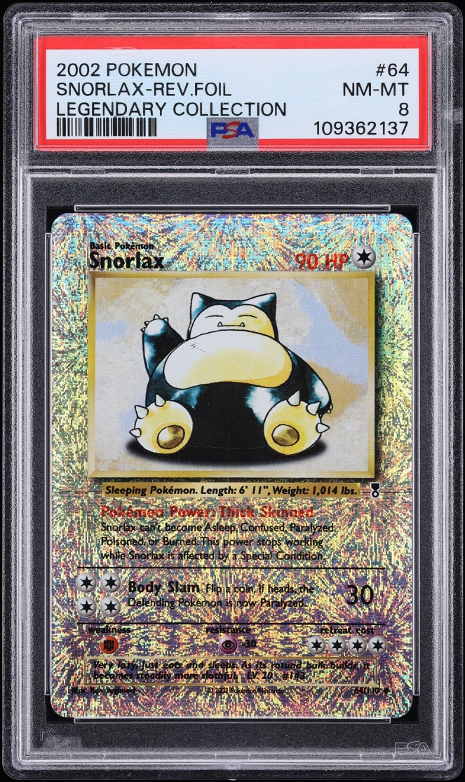 2002 Pokemon Legendary Collection Reverse Holo Snorlax #64 PSA 8 NM-MT