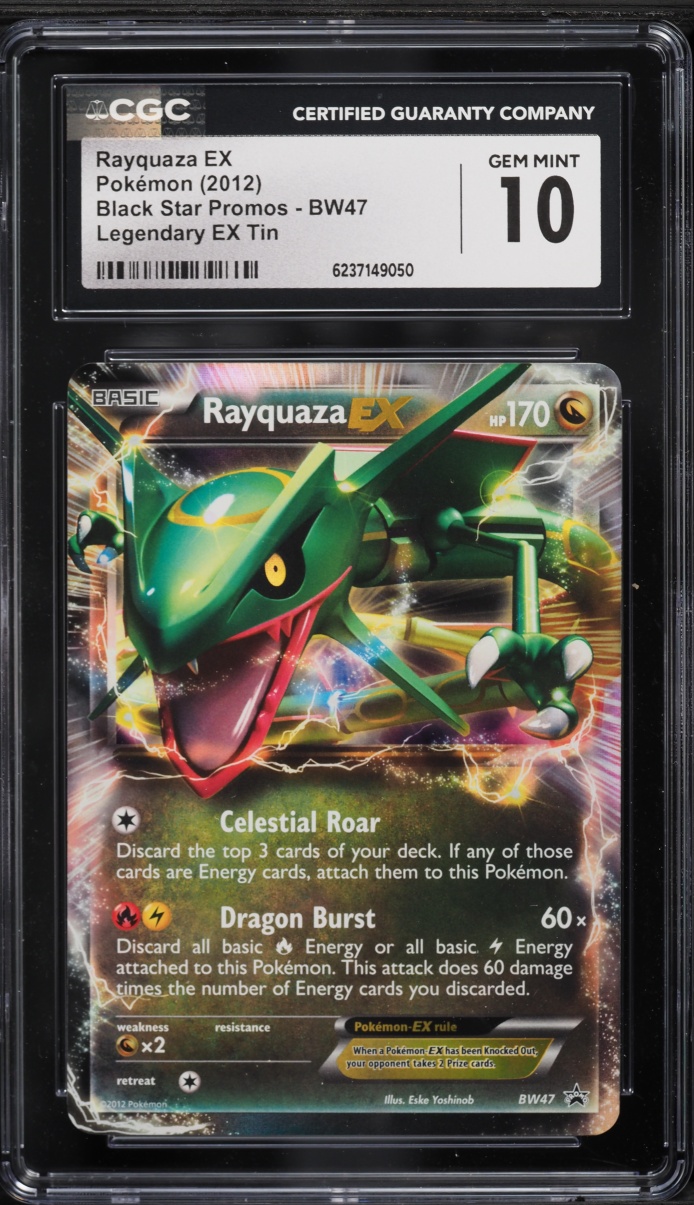 2012 Pokemon Black & White Promo Legendary Ex Tin Holo Rayquaza Ex #BW47 CGC 10 GEM MINT