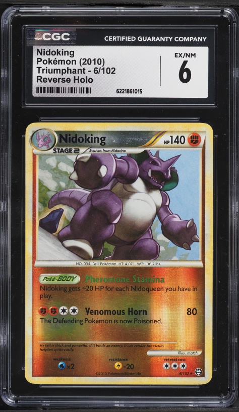 2010 Pokemon HeartGold & SoulSilver Triumphant Reverse Holo Nidoking #6 CGC 6 EXMT