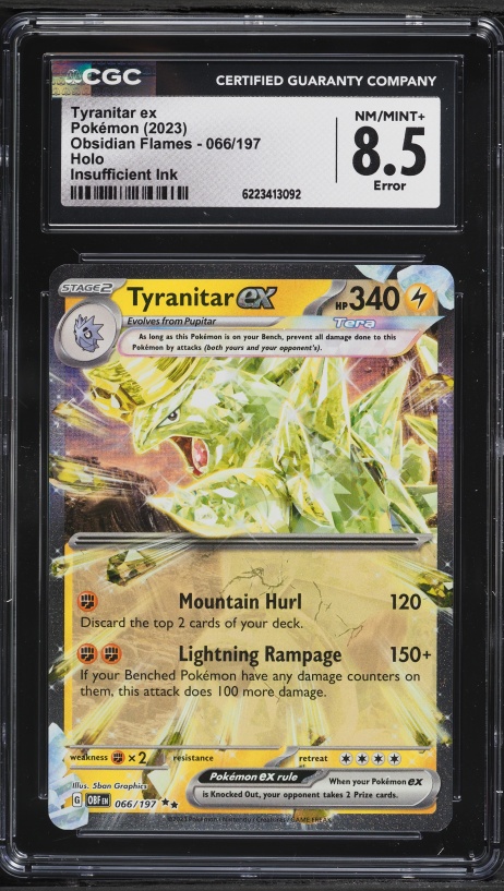 2023 Pokemon SV Obsidian Flames Insufficient Ink Error Tyranitar ex #066/197 CGC 8.5 NM-MT+