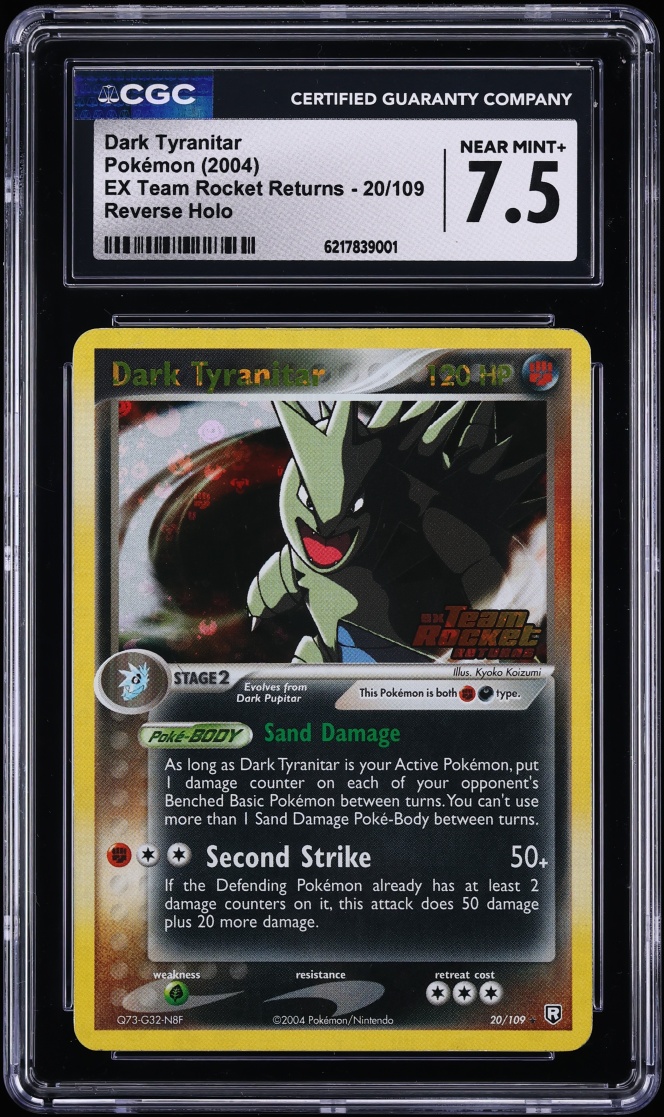 2004 Pokemon EX Team Rocket Returns Reverse Holo Dark Tyranitar #20 CGC 7.5 NRMT+