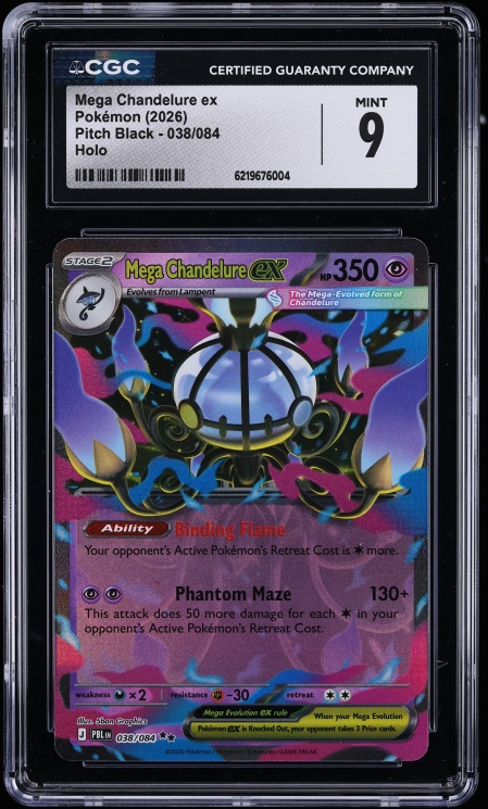 2026 Pokemon Mega Evolution Pitch Black Holo Mega Chandelure Ex #38 CGC 9 MINT