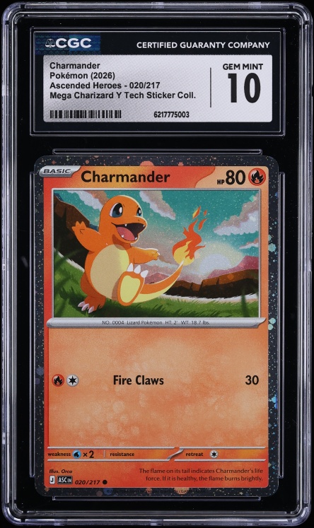 2026 Pokemon Mega Ascended Heroes Mega Charizard Y Tech Sticker Charmander #20 CGC 10 GEM MINT