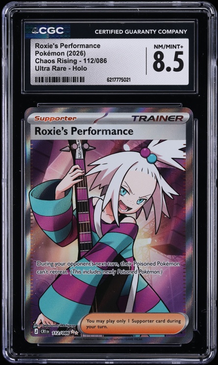 2026 Pokemon Mega Evolution Chaos Rising Full Art Roxie's Performance #112 CGC 8.5 NM-MT+