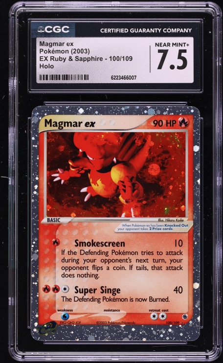2003 Pokemon EX Ruby & Sapphire Holo Magmar EX #100 CGC 7.5 NRMT+
