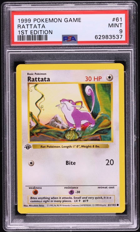 1999 Pokemon Base Set Shadowless 1st Edition Rattata #61 PSA 9 MINT
