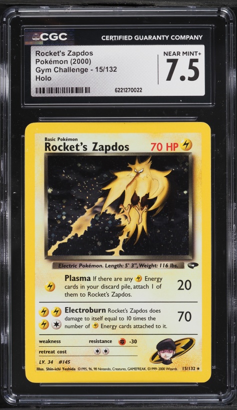 2000 Pokemon Gym Challenge Holo Rocket's Zapdos #15 CGC 7.5 NRMT+