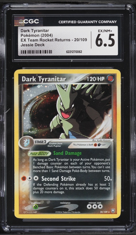2004 Pokemon EX Team Rocket Returns Jessie Deck Cosmos Holo Dark Tyranitar #20 CGC 6.5 EXMT+