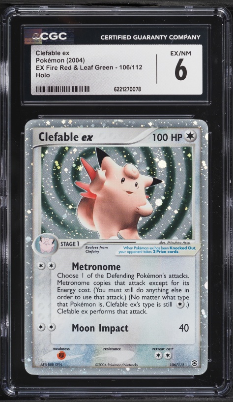 2004 Pokemon EX Fire Red & Leaf Green Holo Clefable Ex #106/112 CGC 6 EXMT