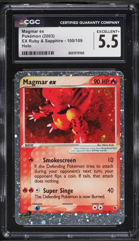 2003 Pokemon EX Ruby & Sapphire Holo Magmar EX #100 CGC 5.5 EX+