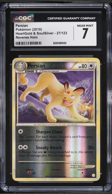 2010 Pokemon Heartgold & Soulsilver Reverse Holo Persian #27 CGC 7 NRMT
