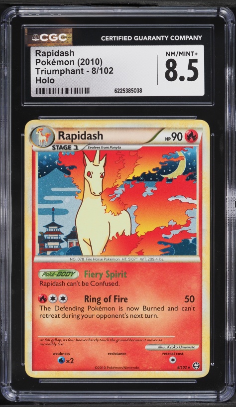2010 Pokemon HeartGold & SoulSilver Triumphant Holo Rapidash #8 CGC 8.5 NM-MT+