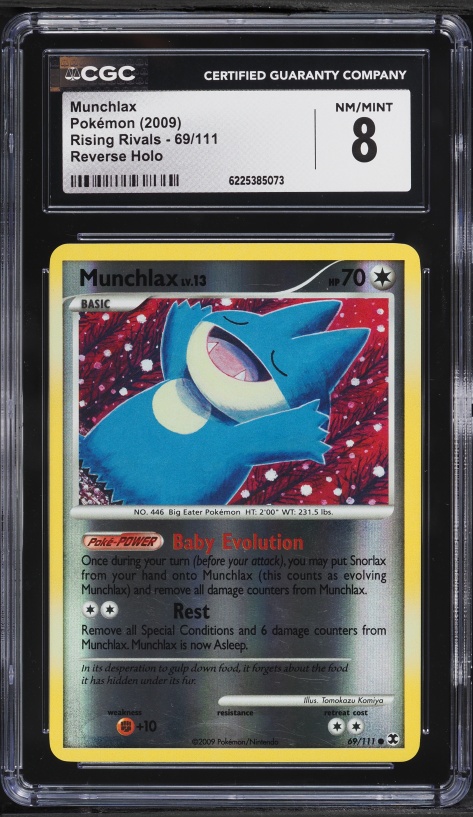 2009 Pokemon Rising Rivals Reverse Holo Munchlax #69 CGC 8 NM-MT