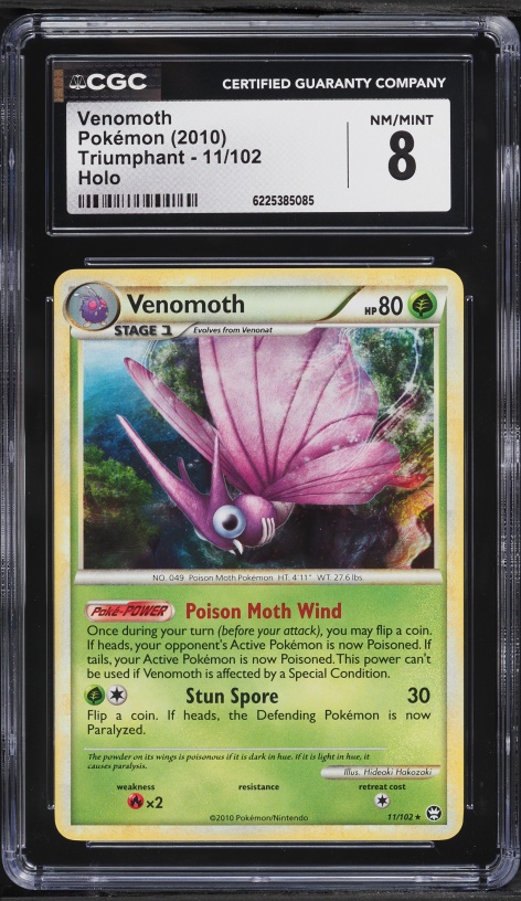 2010 Pokemon HeartGold & SoulSilver Triumphant Holo Venomoth #11 CGC 8 NM-MT