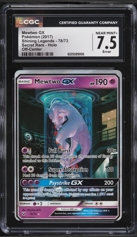2017 Pokemon Sun & Moon Shining Legends Off-Center Error SEC Mewtwo GX #78 CGC 7.5 NRMT+