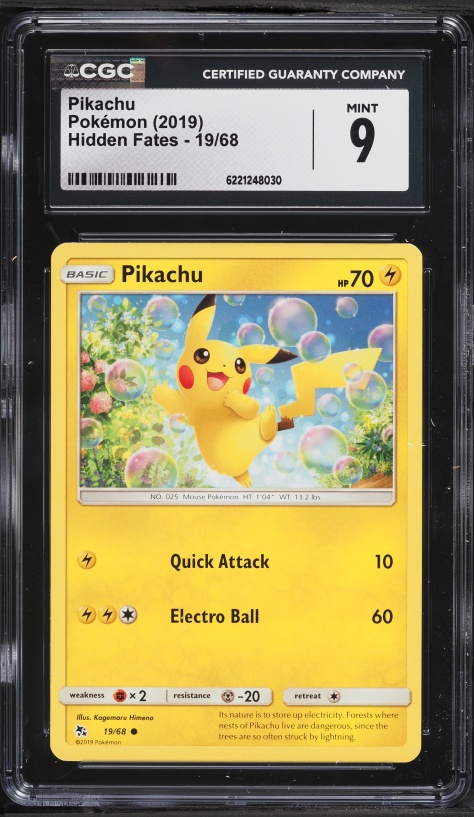 2019 Pokemon Sun & Moon Hidden Fates Pikachu #19 CGC 9 MINT