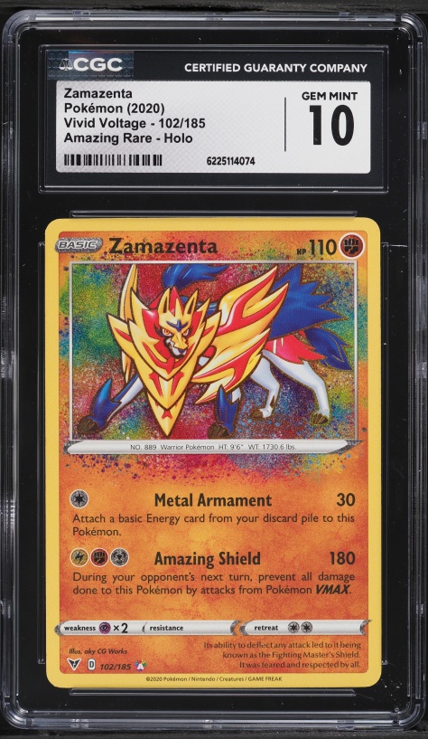 2020 Pokemon Sword & Shield Vivid Voltage Amazing Rare Zamazenta #102 CGC 10 GEM MINT