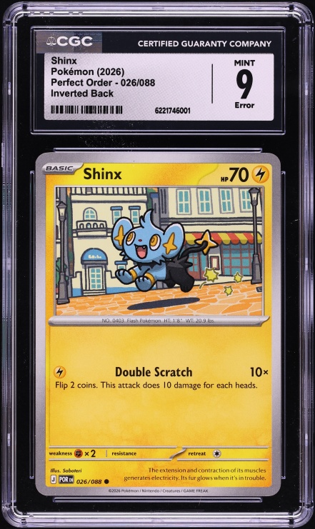 2026 Pokemon Perfect Order Inverted Back Error Shinx #026 CGC 9 MINT