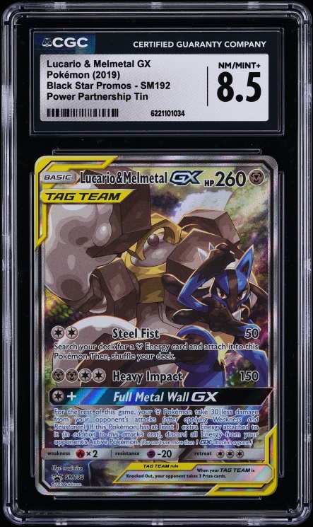 2019 Pokemon SM Promo Power Partnership Full Art Lucario & Melmetal Gx #SM192 CGC 8.5 NM-MT+