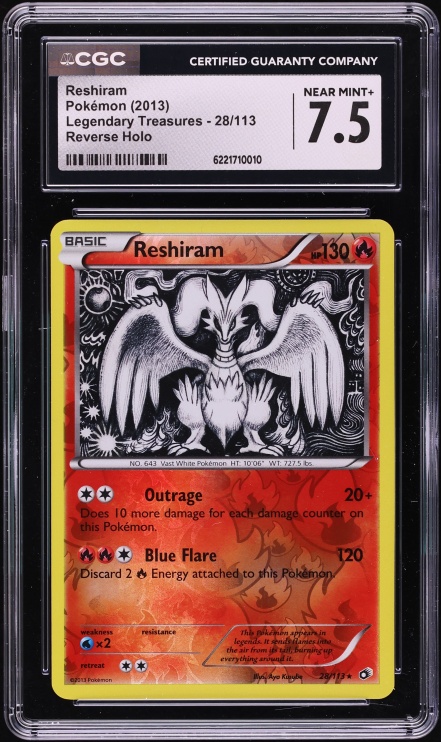 2013 Pokemon BW Legendary Treasures Reverse Holo Reshiram #28 CGC 7.5 NRMT+