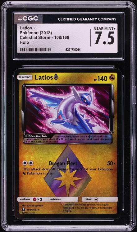 2018 Pokemon Sun & Moon Celestial Storm Holo Latios #108 CGC 7.5 NRMT+