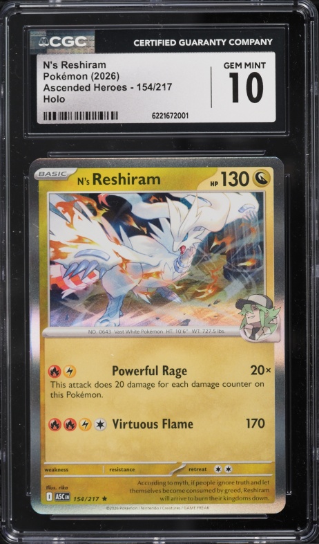 2026 Pokemon Mega Evolution Ascended Heroes Holo N's Reshiram #154 CGC 10 GEM MINT
