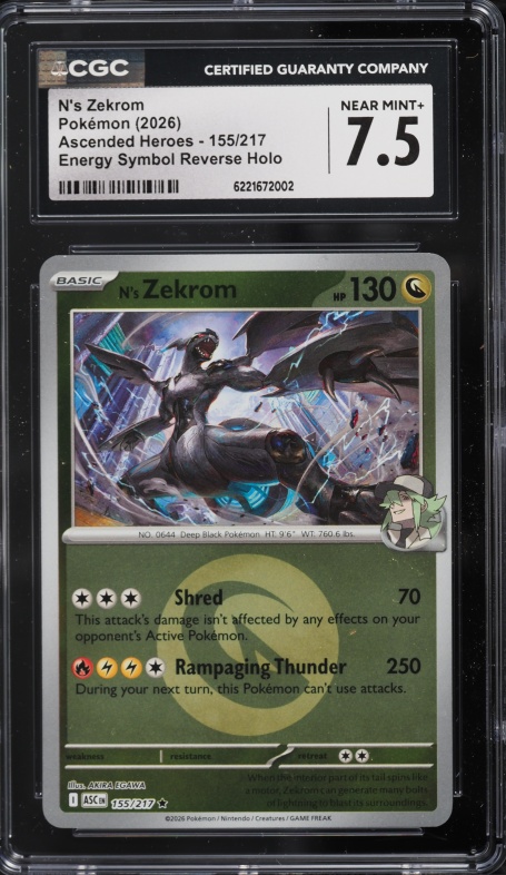 2026 Pokemon Mega Evolution Ascended Heroes Energy Symbol Reverse Holo N's Zekrom #155 CGC 7.5