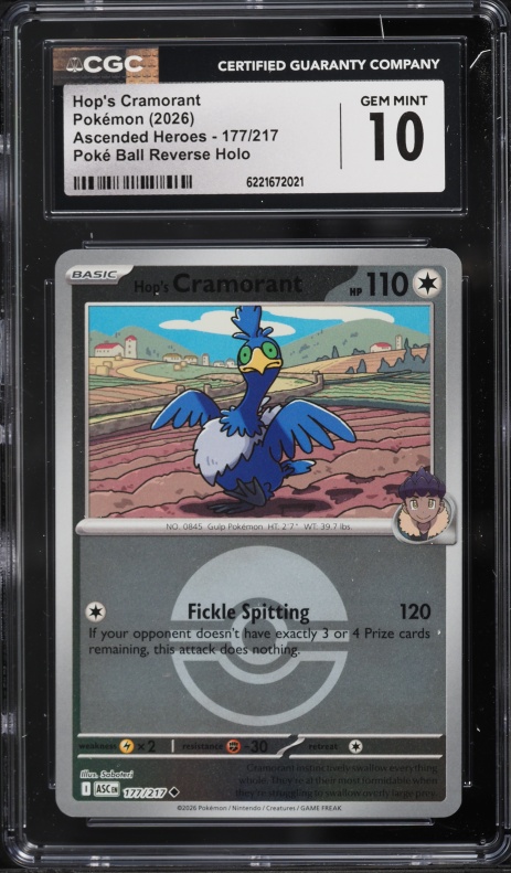 2026 Pokemon Mega Evolution Ascended Heroes Poke Ball Reverse Holo Hop's Cramorant #177 CGC 10