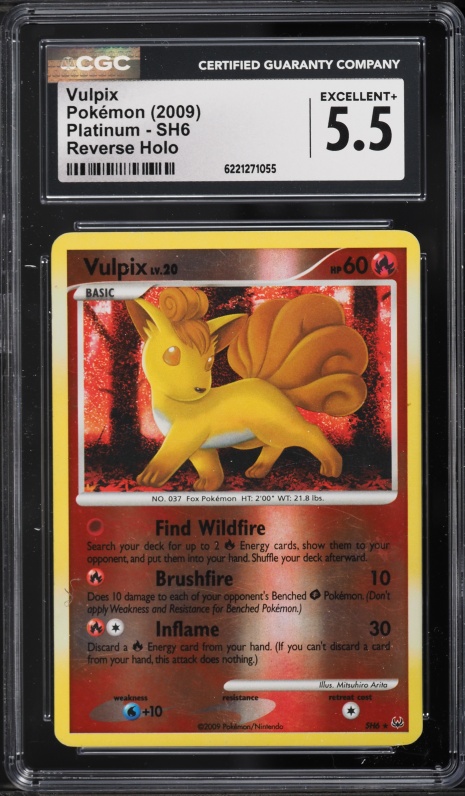 2009 Pokemon Platinum Reverse Holo Vulpix #SH6 CGC 5.5 EX+
