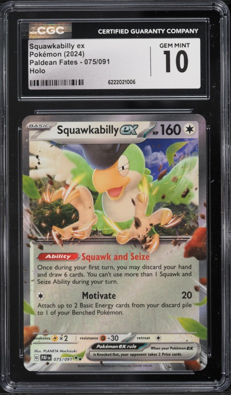 2024 Pokemon Scarlet & Violet Paldean Fates Holo Squawkabilly EX #75 CGC 10 GEM MINT