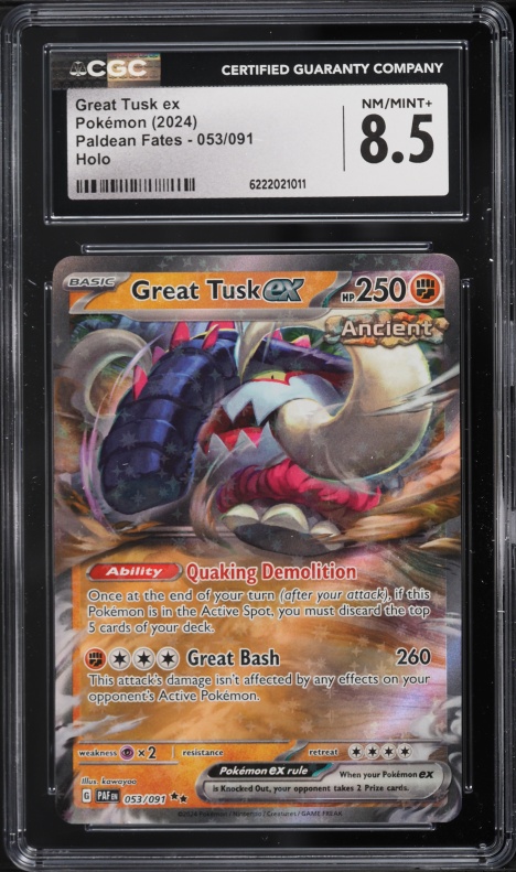 2024 Pokemon Scarlet & Violet Paldean Fates Holo Great Tusk EX #53 CGC 8.5 NM-MT+