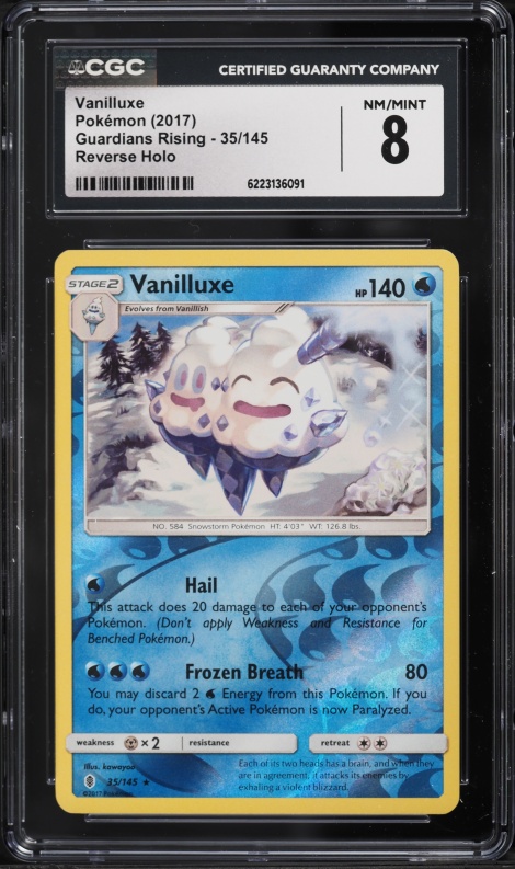 2017 Pokemon Sun & Moon Guardians Rising Reverse Holo Vanilluxe #35 CGC 8 NM-MT