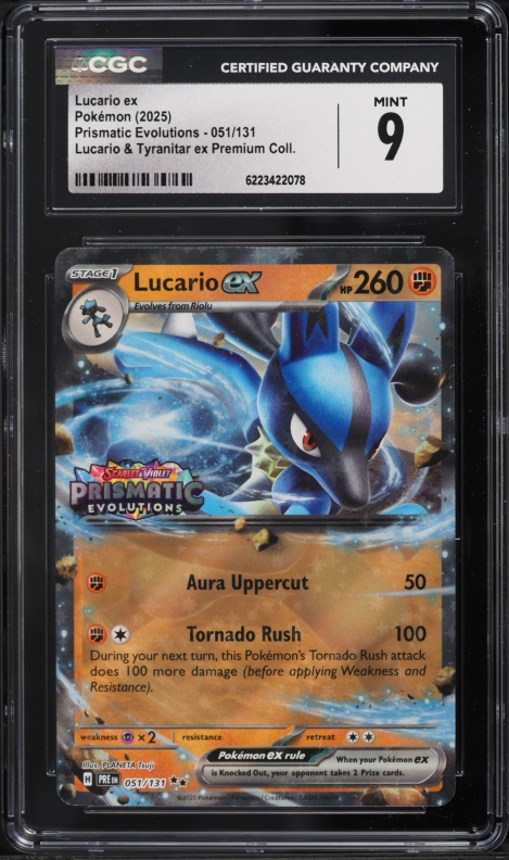 2025 Pokemon Scarlet & Violet Prismatic Evolutions Premium Lucario EX #51 CGC 9 MINT
