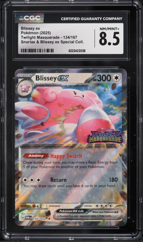 2025 Pokemon SV Twilight Masquerade Snorlax Ex Special Holo Blissey Ex #134 CGC 8.5 NM-MT+