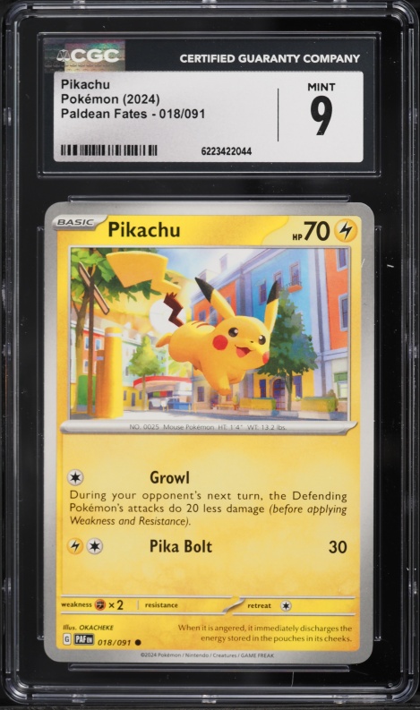 2024 Pokemon Scarlet & Violet Paldean Fates Pikachu #18 CGC 9 MINT