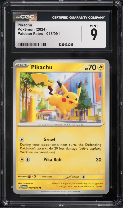 2024 Pokemon Scarlet & Violet Paldean Fates Pikachu #18 CGC 9 MINT