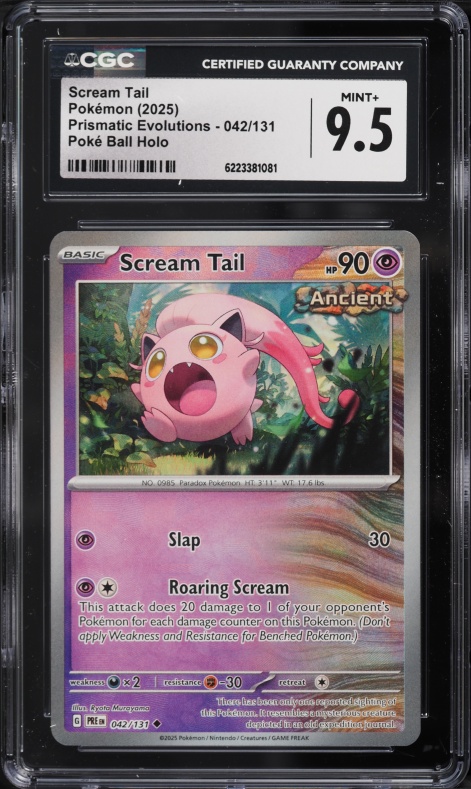 2025 Pokemon Scarlet & Violet Prismatic Evolutions Poke Ball Holo Scream Tail #42 CGC 9.5 MINT+