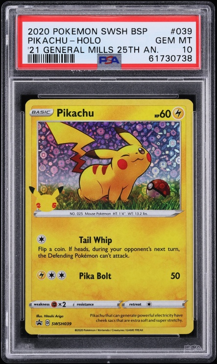 2020 Pokemon SWSH Promo General Mills 25th Anniversary Holo Pikachu #SWSH039 PSA 10 GEM MINT