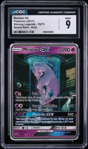2017 Pokemon Sun & Moon Shining Legends Off-Center Error SEC Mewtwo GX #78 CGC 9 MINT
